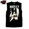 Gildan - Premium Bob Marley - Black & White - Official Licensed - Frayed-Cut Modified Singlet