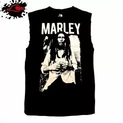 Gildan - Premium Bob Marley - Black & White - Official Licensed - Frayed-Cut Modified Singlet