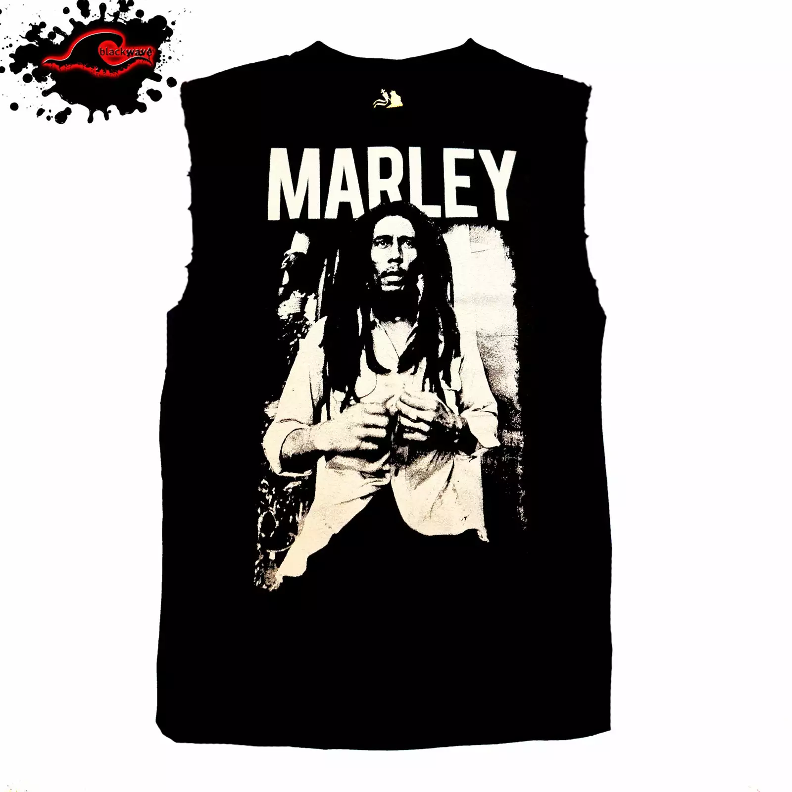 Gildan - Premium Bob Marley - Black & White - Official Licensed - Frayed-Cut Modified Singlet