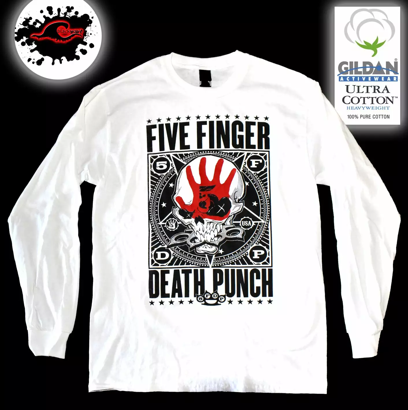 Gildan - Premium Five Finger Death Punch - White - Long Sleeve Band Shirt