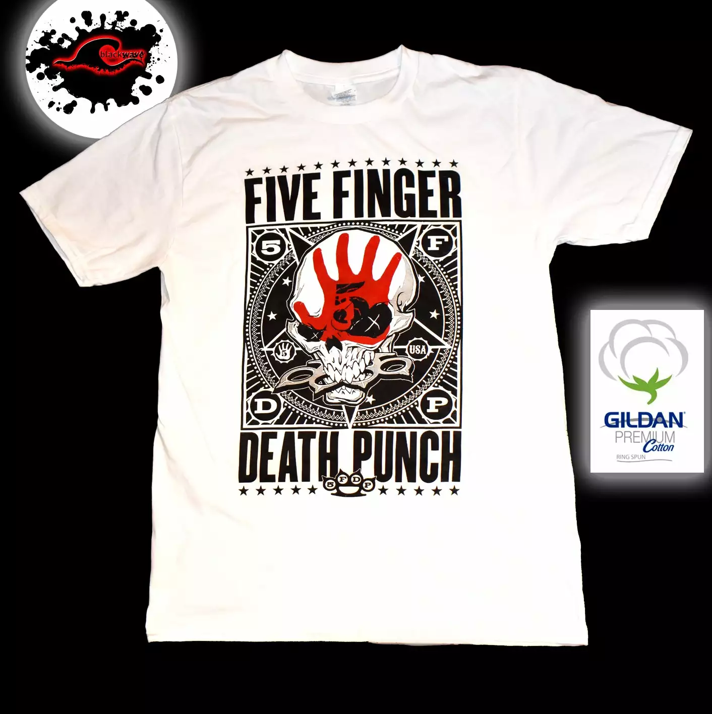 Gildan - Premium Five Finger Death Punch - Classic Logo - White Band T-Shirt