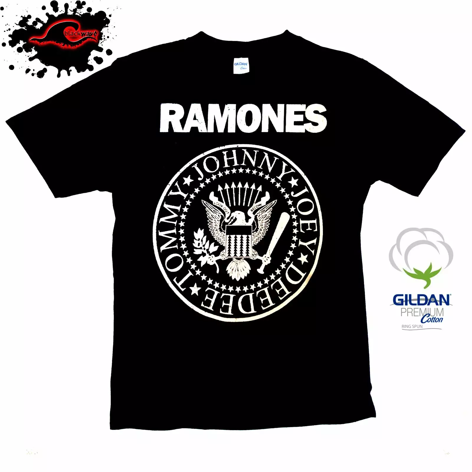 Gildan - Premium Ramones - Vintage Logo - White Band T-Shirt