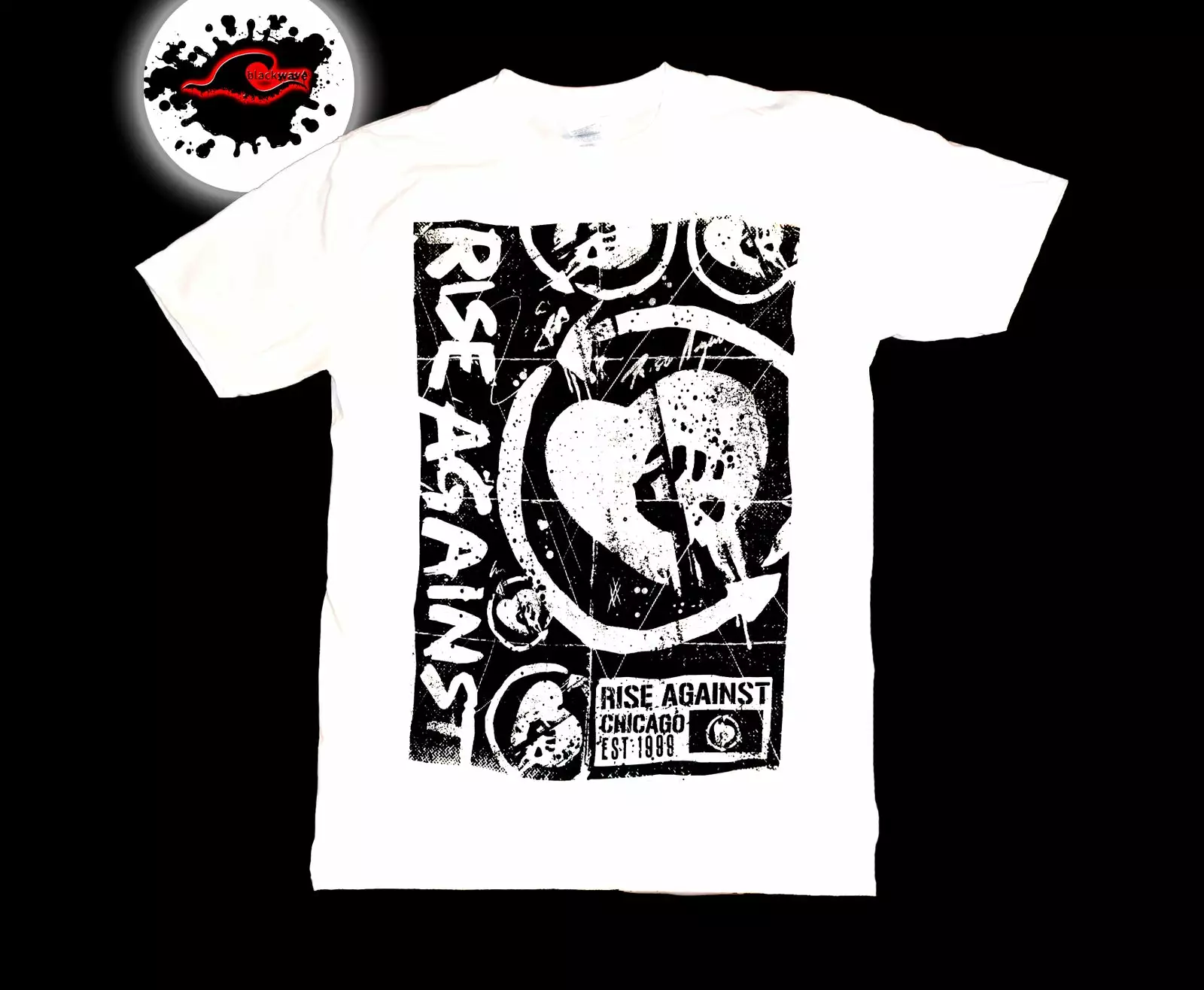 Gildan - Premium Rise Against - Collage - Kings Road Merch - Official Licensed White Band T-Shirt